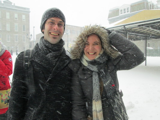 Corinne et moi, dans le blizzard montréalais