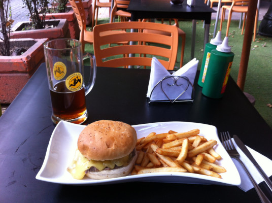 Barros luco avec frites et bière.