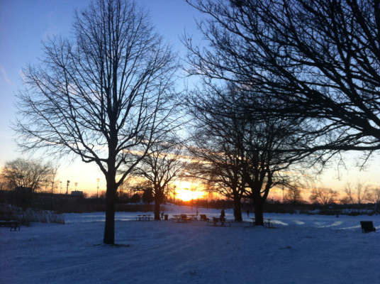 Coucher de soleil sur le parc Jarry